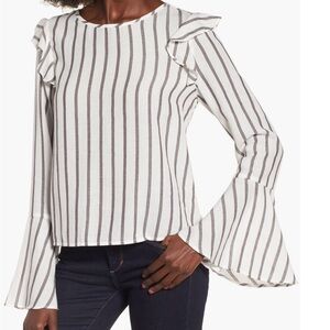 Nordstrom -Striped Bell Sleeve Women's Top in White and gray